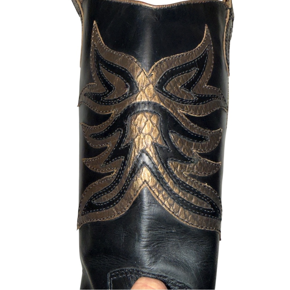 Para Raio Brazil 70’s Western Giddy Up Black Gold Metallic Leather Cowboy Boots - Picture 12 of 17
